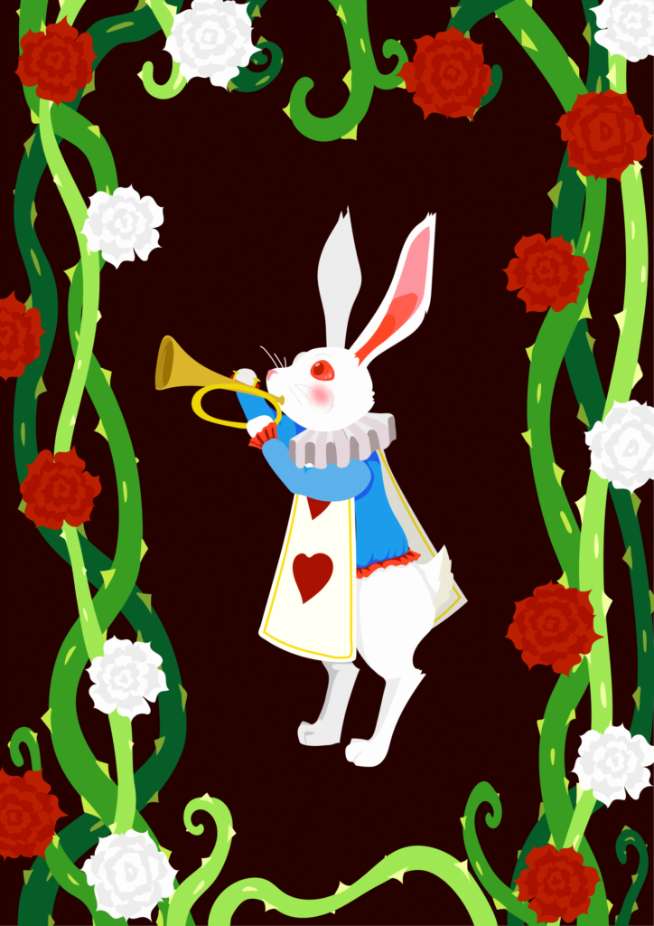 lapin blanc d'alice au pays des merveilles en flat design